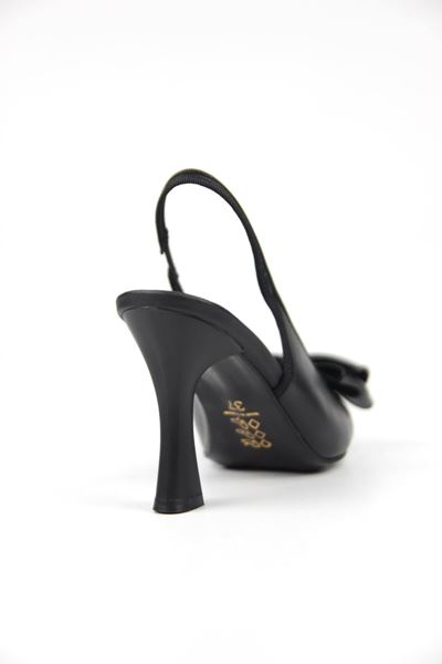 Texas Kadın Siyah Cilt Fiyonklu Orta Topuklu (8 cm) Topuklu Ayakkabı