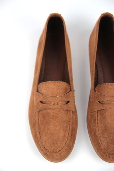 Mandy Kadın Yuvarlak Burun Açık Kahve Süet Loafer Ayakkabı