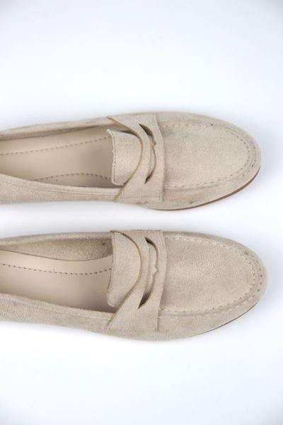 Mandy Kadın Yuvarlak Burun Bej Süet Loafer Ayakkabı