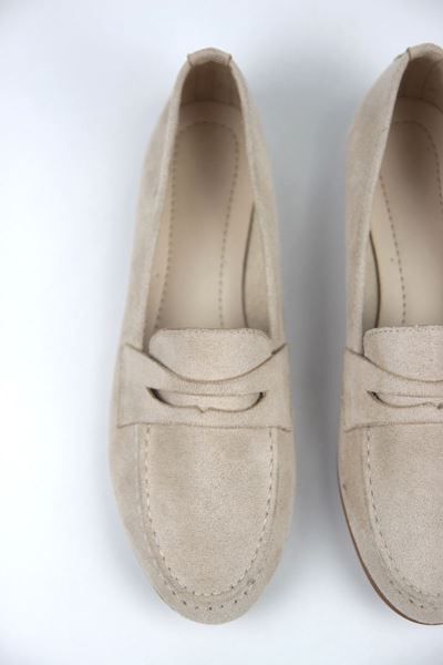 Mandy Kadın Yuvarlak Burun Bej Süet Loafer Ayakkabı