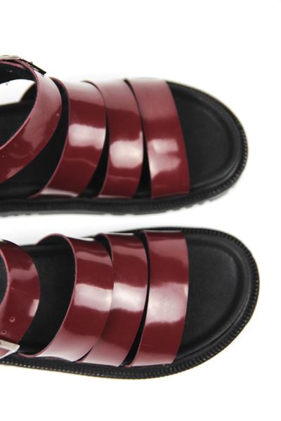 Sandy Kadın Kalın Düz Bantlı Toka Detaylı Bordo Cilt Terlik