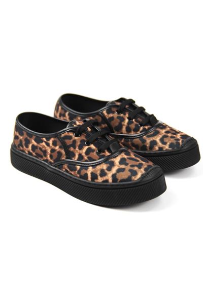 Lona Kadın Leopar Desenli Siyah Taban Bağcıklı Sneakers