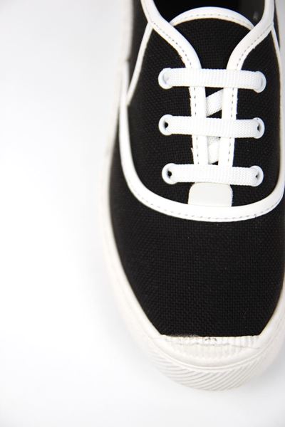 Lona Kadın Siyah Keten Beyaz Taban Bağcıklı Sneakers