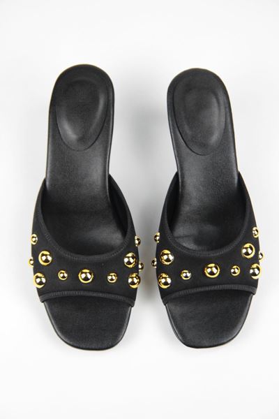 Rowena Kadın Altın Taş Detaylı Siyah Kısa Topuklu (4 CM) Topuklu Terlik