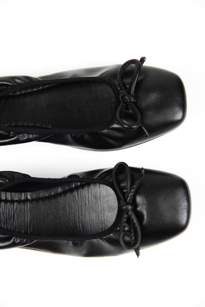 Uliana Kadın Köşeli Burun Fiyonklu Esnek Taban Katlanabilir Siyah Babet Ayakkabı