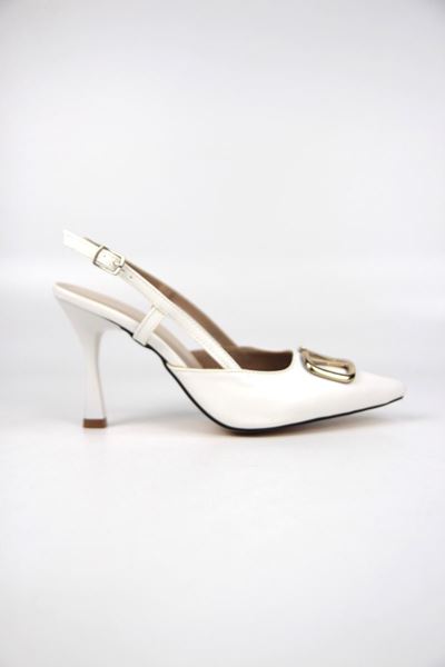 Clara Beyaz Cilt Orta Topuklu(8 cm) Klasik Topuklu Ayakkabı