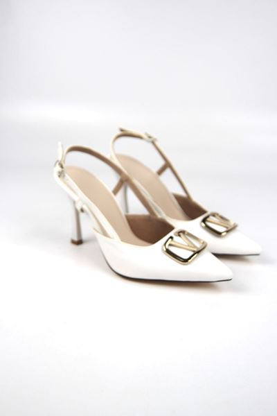 Clara Beyaz Cilt Orta Topuklu(8 cm) Klasik Topuklu Ayakkabı