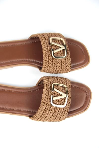 Joyce Kadın El Örgü V Toka Detaylı Taba Terlik