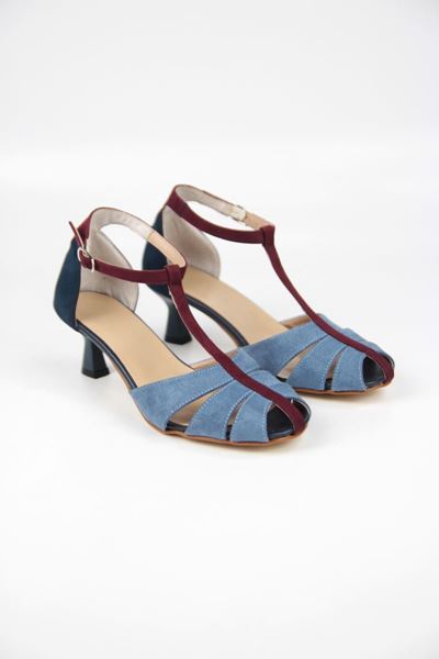 Queenn Kadın Klasik Kısa Topuklu (4-6 cm) Ayakkabı Mavi Süet