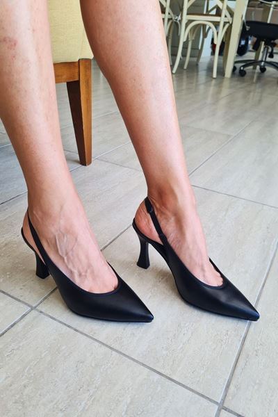 Texass Siyah Cilt Orta Topuklu (8 cm) Topuklu Ayakkabı