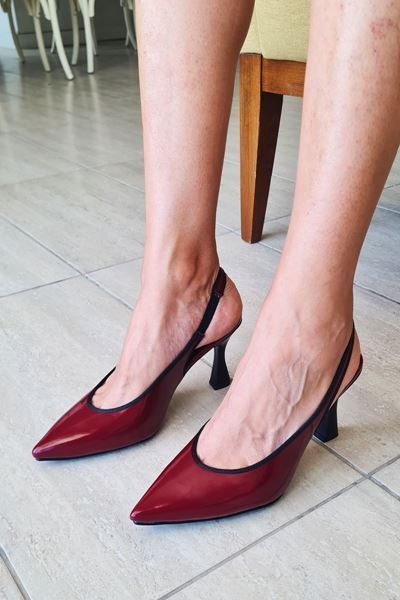 Texass Bordo Cilt Orta Topuklu (8 cm)  Kadın Topuklu Ayakkabı