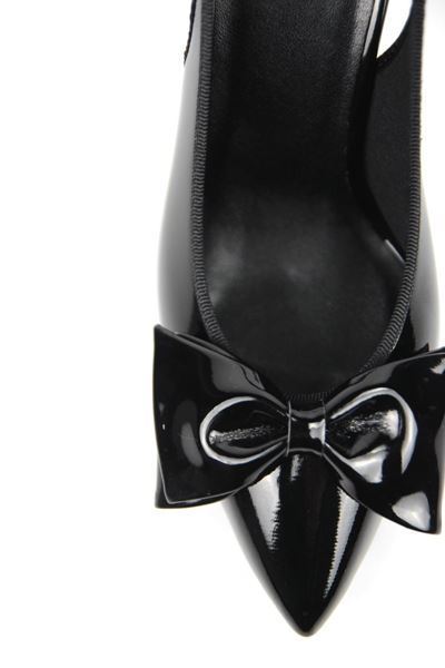 Texass Siyah Rugan Fiyonklu Orta Topuklu (8 cm) Kadın Topuklu Ayakkabı