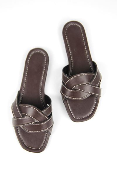 Diane Kadın Çapraz Geçme Dikişli Kahve Cilt Terlik