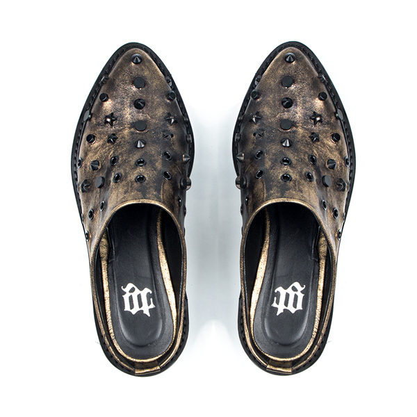 Signature Altın Eskitme Zımba Detaylı  Deri Terlik