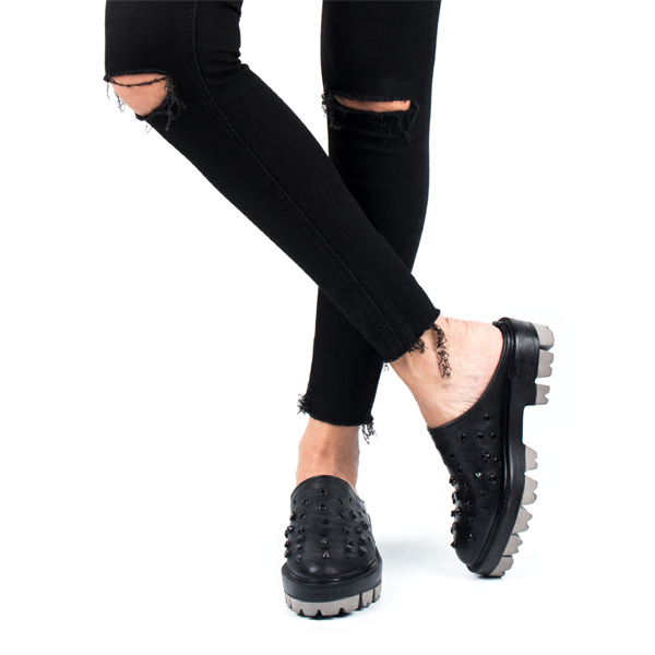 Signature K-Zımbalı Siyah-Gri Deri Terlik