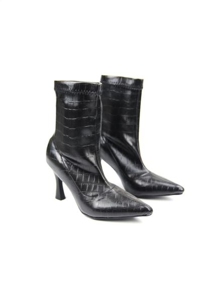 Adhara Siyah Baskılı Orta Topuklu(8 cm) Kadın Streç Bot