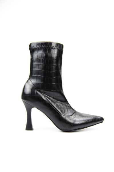 Adhara Siyah Baskılı Orta Topuklu(8 cm) Kadın Streç Bot