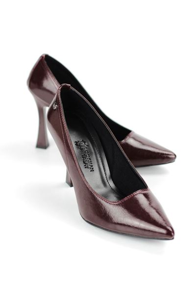 Odette Esnek Yumuşak Kaymaz Taban (10 cm) Bordo Rugan Kadın Topuklu Ayakkabı