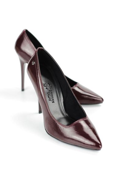 Arabella Esnek Yumuşak Kaymaz Taban (11 cm) Bordo Rugan Kadın Topuklu Ayakkabı