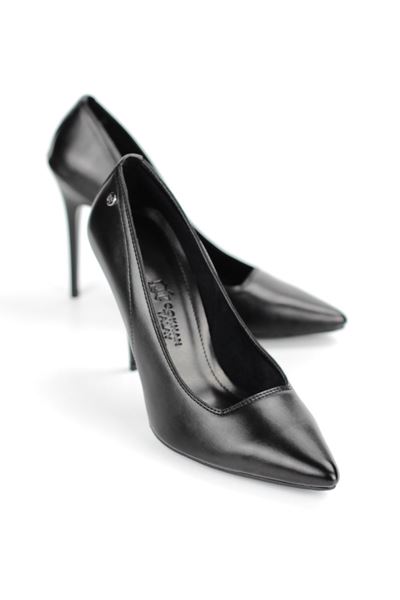 Arabella Esnek Yumuşak Kaymaz Taban (11 cm) Siyah Cilt Kadın Topuklu Ayakkabı