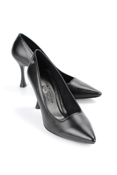 Jimena Esnek Yumuşak Kaymaz Taban (8 cm) Siyah Cilt Kadın Topuklu Ayakkabı