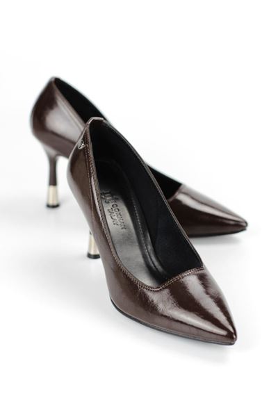 Juliet Esnek Yumuşak Kaymaz Taban (8 cm) Kahverengi Rugan Kadın Topuklu Ayakkabı