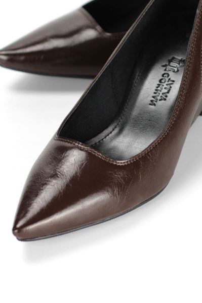 Pia Esnek Yumuşak Kaymaz Taban (4 cm) Kadın Dolgu topuk Kahverengi Rugan Ayakkabı