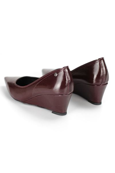 Pia Esnek Yumuşak Kaymaz Taban (4 cm) Kadın Dolgu Topuk  Bordo Rugan Ayakkabı