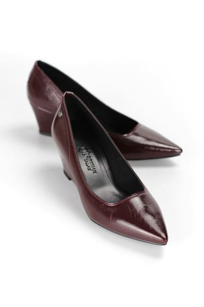 Pia Esnek Yumuşak Kaymaz Taban (4 cm) Kadın Dolgu Topuk  Bordo Rugan Ayakkabı