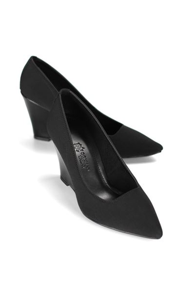 Perla Esnek Yumuşak Kaymaz Taban (8 cm) Kadın Dolgu Topuk  Siyah Süet Ayakkabı