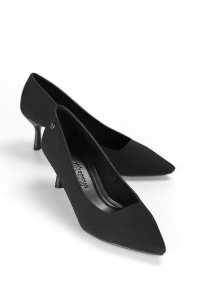 Zelia Esnek Yumuşak Kaymaz Taban (4 cm) Siyah Süet Kadın Topuklu Ayakkabı