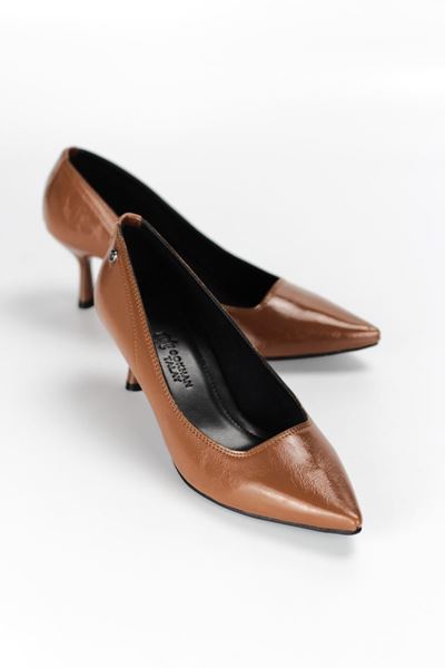 Zelia Esnek Yumuşak Kaymaz Taban (4 cm) Taba Rugan Kadın Topuklu Ayakkabı