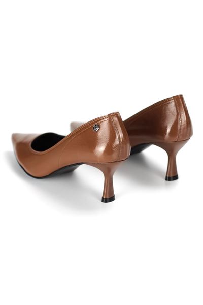 Zelia Esnek Yumuşak Kaymaz Taban (4 cm) Taba Rugan Kadın Topuklu Ayakkabı