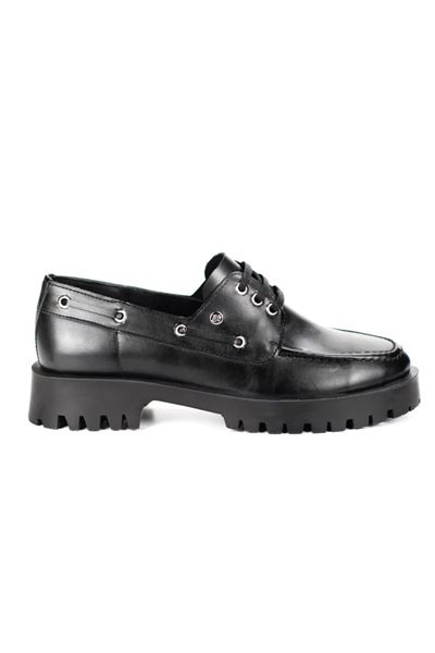 Galya Siyah Cilt Bağcıklı Loafer Kadın Ayakkabı