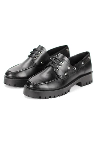 Galya Siyah Cilt Bağcıklı Loafer Kadın Ayakkabı