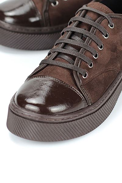 Zeta Kahverengi Süet- Rugan Detaylı  Kadın Sneaker Spor Ayakkabı