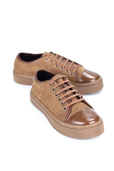 Zeta Taba Süet-Rugan Detaylı  Kadın Sneaker Spor Ayakkabı