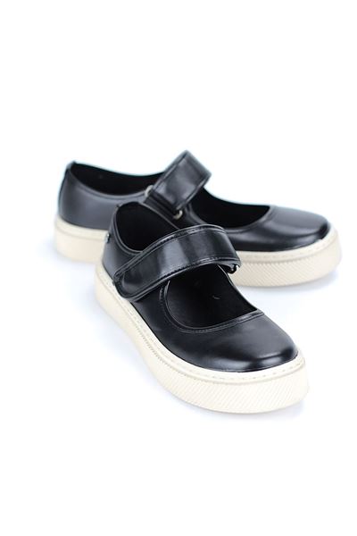 Tegan Siyah Cilt-Beyaz Taban Cırt Detaylı Kadın Sneaker Spor Ayakkabı