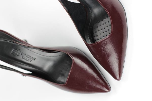 Biana  Esnek Yumuşak Kaymaz Taban (8 cm) Bordo Rugan Açık Lastikli Kadın Topuklu Ayakkabı