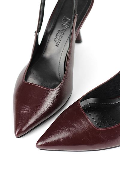 Lavender Esnek Yumuşak Kaymaz Taban (8 cm) Bordo Rugan  Açık Lastikli Kadın Topuklu Ayakkabı