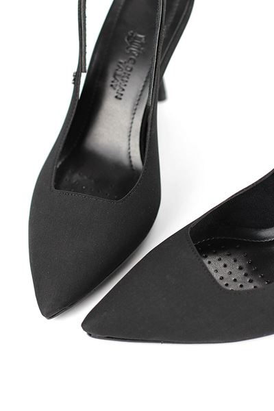 Lavender Esnek Yumuşak Kaymaz Taban (8 cm) Siyah Süet Açık Lastikli Kadın Topuklu Ayakkabı