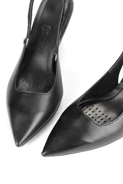 Magnolia Esnek Yumuşak Kaymaz Taban (4 cm)  Siyah Cilt  Açık Lastikli Kadın Topuklu Ayakkabı