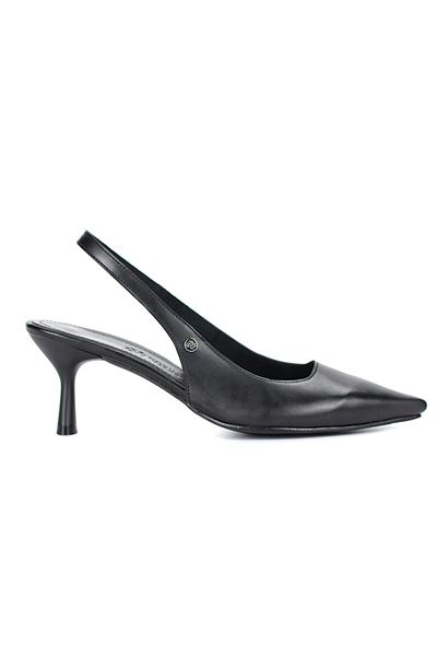 Magnolia Esnek Yumuşak Kaymaz Taban (4 cm)  Siyah Cilt  Açık Lastikli Kadın Topuklu Ayakkabı