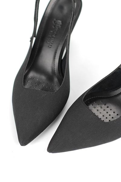 Magnolia Esnek Yumuşak Kaymaz Taban (4 cm) Siyah Süet Açık Lastikli Kadın Topuklu Ayakkabı