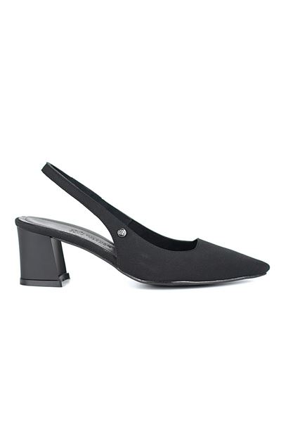 İlya Esnek Yumuşak Kaymaz Taban (4 cm) Siyah Süet  Açık Lastikli Kadın Kalın Topuklu Ayakkabı