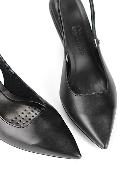 İlya Esnek Yumuşak Kaymaz Taban (4 cm) Siyah Cilt  Açık Lastikli Kadın Kalın Topuklu Ayakkabı