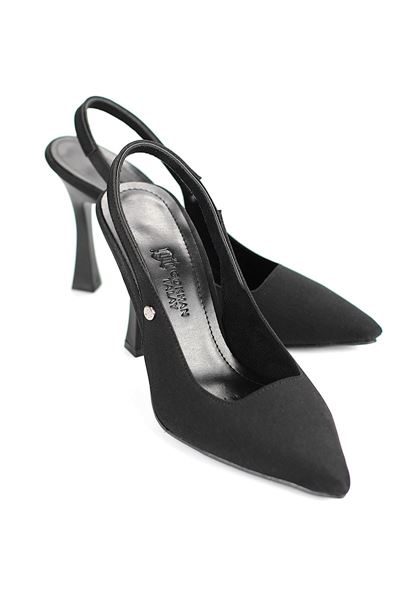 Margaret  Esnek Yumuşak Kaymaz Taban (10 cm) Siyah Süet Açık Lastikli Kadın Kalın Topuklu Ayakkabı