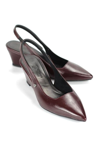 Belinda  Esnek Yumuşak Kaymaz Taban (4cm) Bordo Rugan  Açık Lastikli Kadın Dolgu Topuklu Ayakkabı