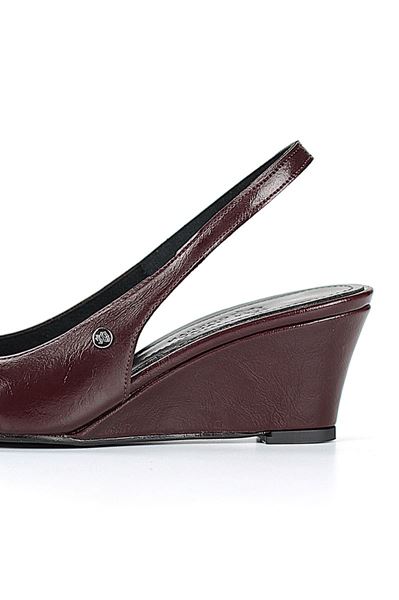 Belinda  Esnek Yumuşak Kaymaz Taban (4cm) Bordo Rugan  Açık Lastikli Kadın Dolgu Topuklu Ayakkabı