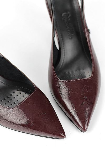 Belinda  Esnek Yumuşak Kaymaz Taban (4cm) Bordo Rugan  Açık Lastikli Kadın Dolgu Topuklu Ayakkabı